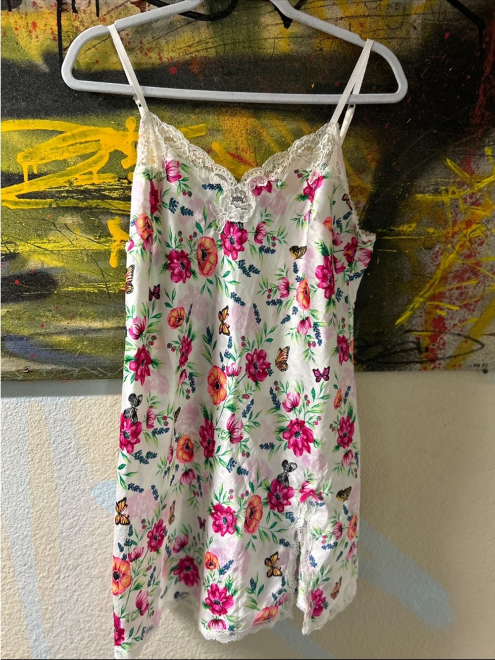 Victoria's Secret White Slip Dress with Pink Floral Print